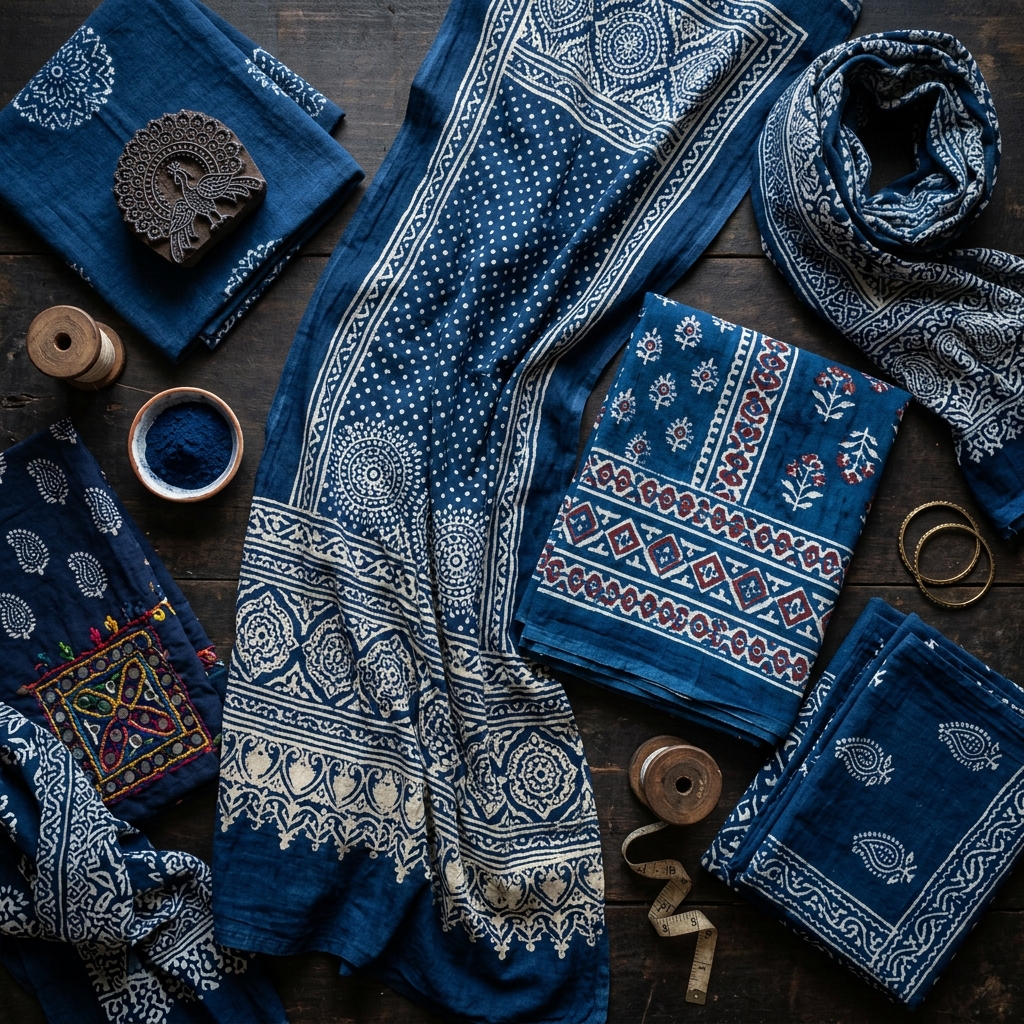 Indigo Block-Print Fabrics
